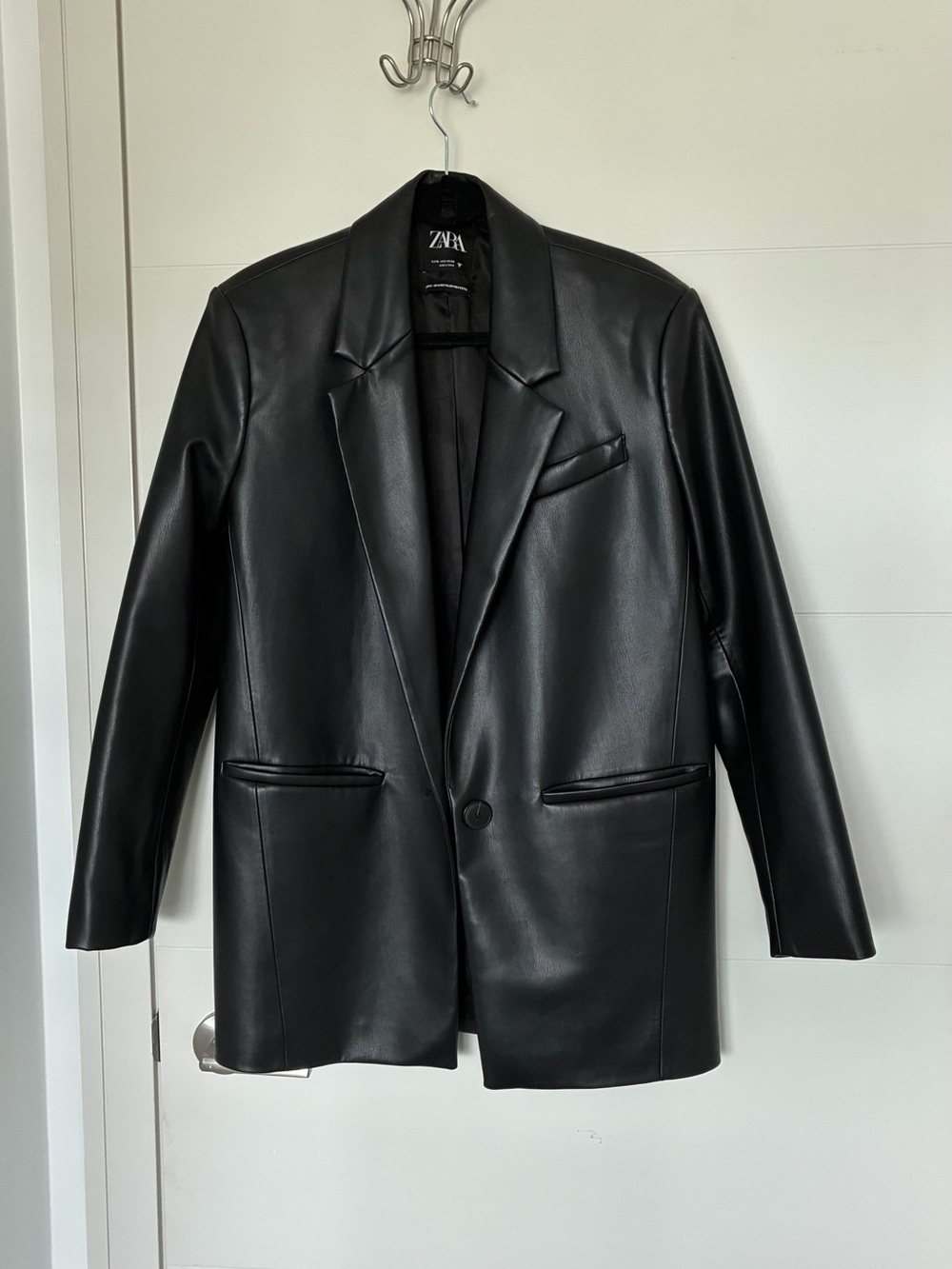 Zara Black Faux Leather Blazer Jacket